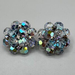 Vintage Vogue Crystal and Rhinestone Clip On Earrings, Signed